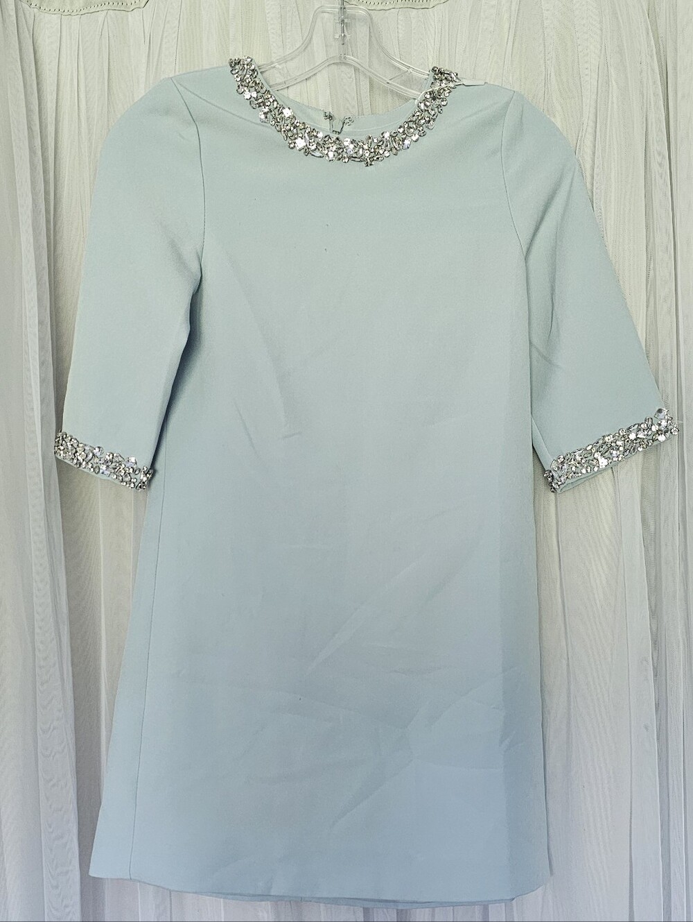 Mac Duggal 20696 Girls Embellished Light Blue Shift Dress Size Kids 4